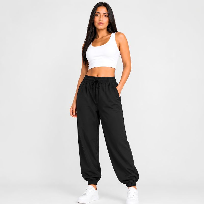 Calça Jogger Feminina Tactel Premium Com Bolsos Academia Fitness Com Elastano Leve Confortável Modelagem Ampla