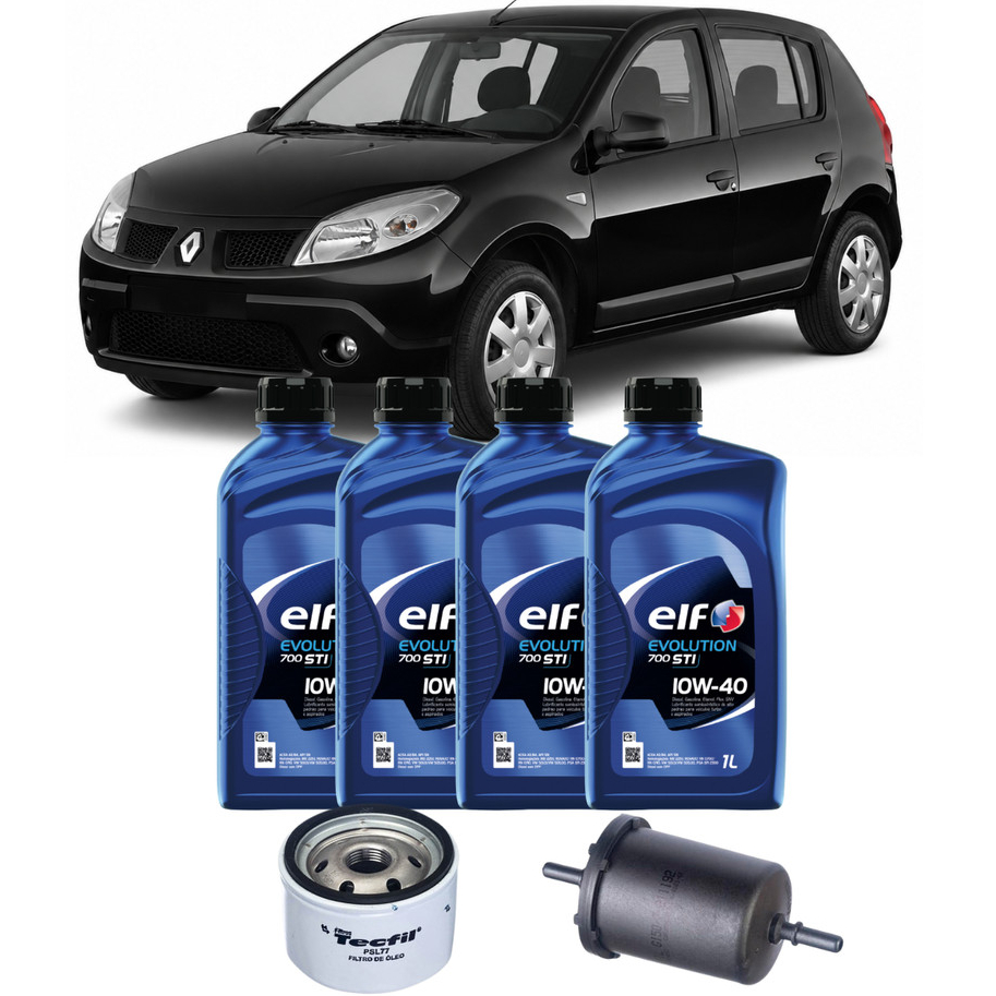 Kit Revisão Renault Sandero 1.6 8v 2007 em diante 10W40 ELF Filtro de Óleo e Combustivel