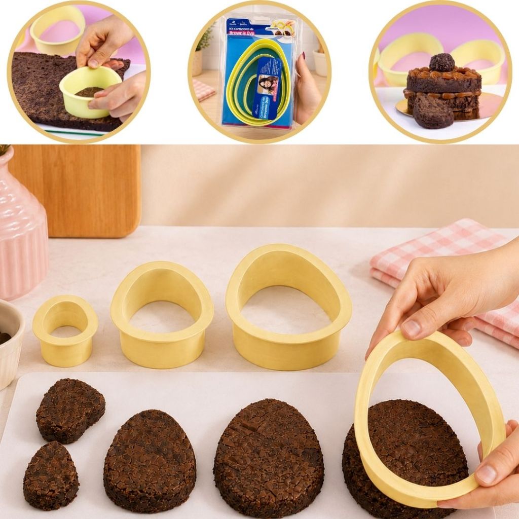 KIT CORTADOR DE BROWNIE FORMATO OVO PASCOA 4 TAMANHOS PASCOA BLUESTAR (CHOCO)