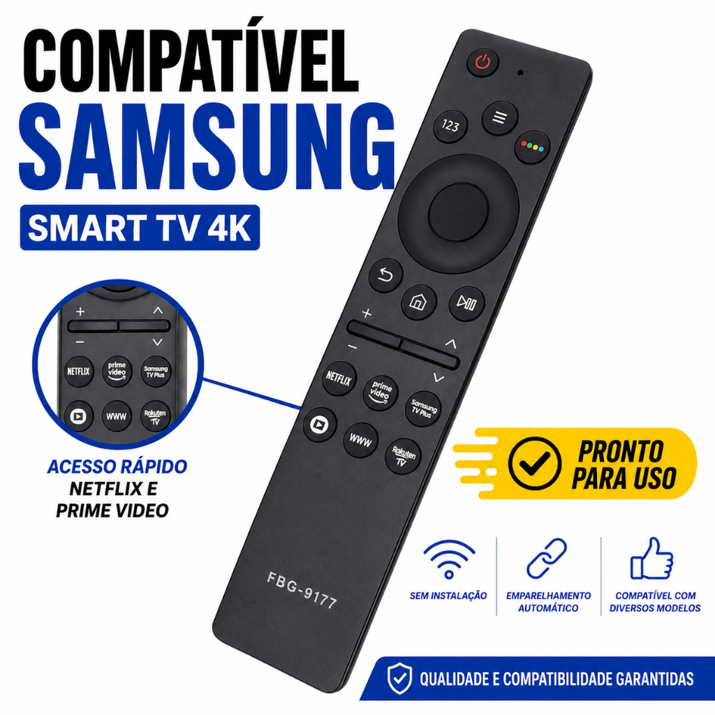 Controle Samsung Smart TV 4K Universal com Netflix Prime GloboPlay Compatível