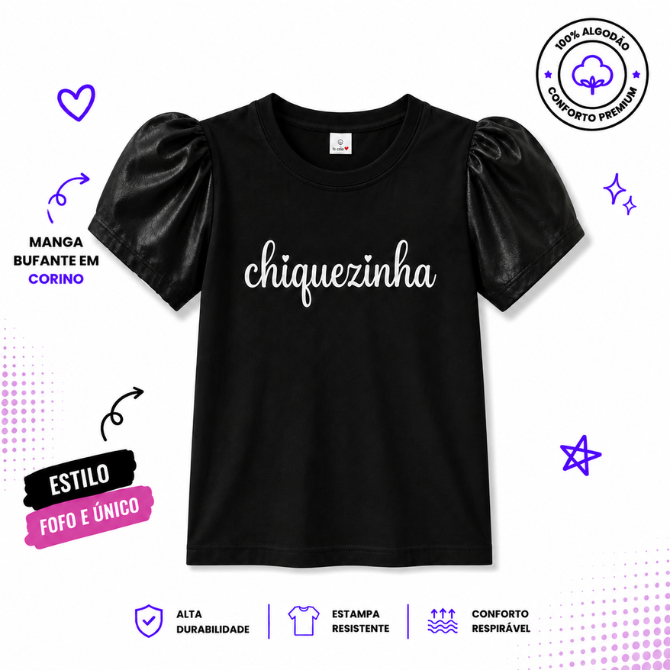 Camiseta Blusa Tshirt Algodão Infantil Feminina Menina Estilosa Preta Confortável Moda Criança