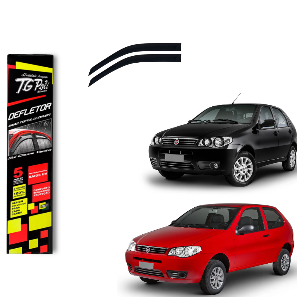 Calha de Chuva Fiat Palio 1996 a 2011 2 Portas TG Poli Defletor Protetor Janelas Fumê