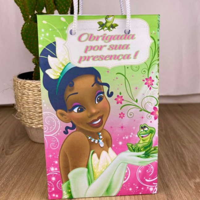 Sacolinhas Personalizadas Princesa Tiana | Sacola Lembrancinha Festa Infantil | Kit 10 Unidades