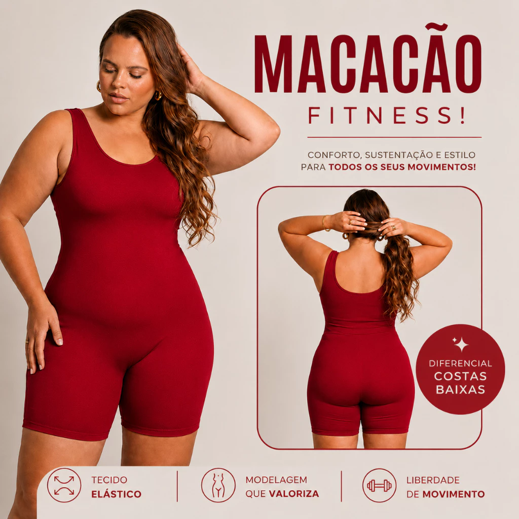 Macacão Feminino Plus Size Alça Larga Gola Careca Fitness Suplex Não Marca Zero Transparente — imagem 1