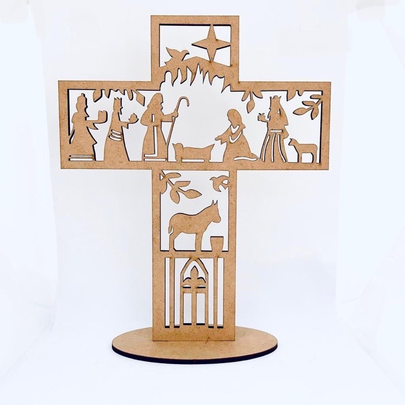 Kit de Lembrancinha Cruz Nascimento Jesus Religioso Natal Religioso Personalizado em MDF — imagem 2 de 2