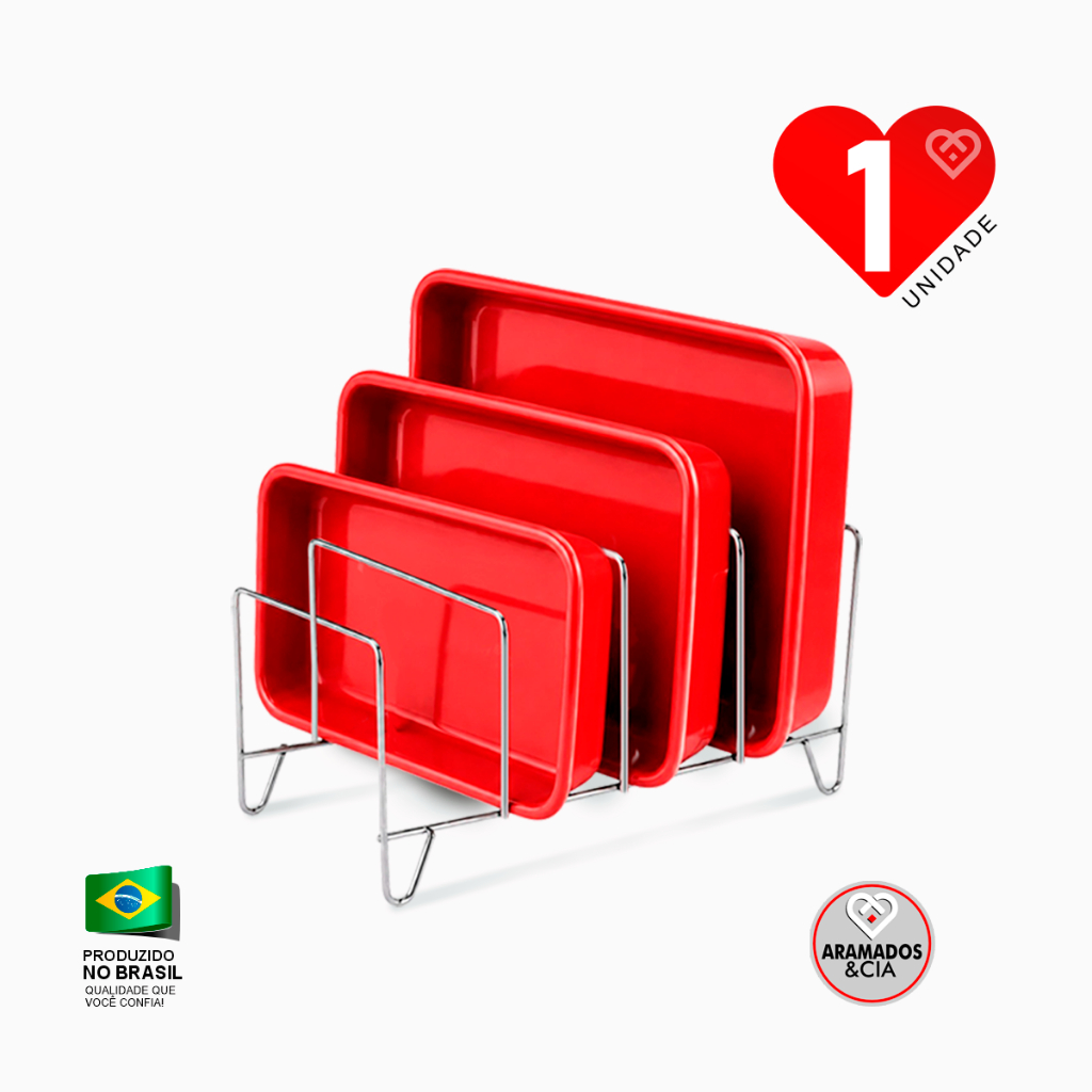 Suporte Organizador Para Refratários Panelas Travessas e Frigideiras De Aço Cromado   Resistente Organizador De Armário