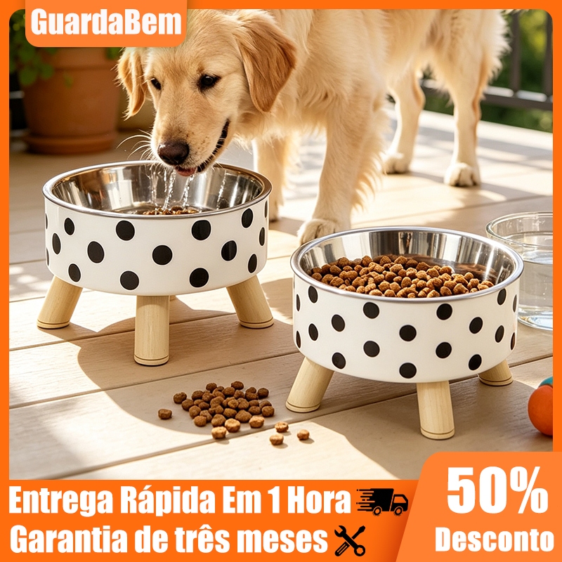 Comedouro elevado portatil em aço inoxidavel para cachorros cães gatos