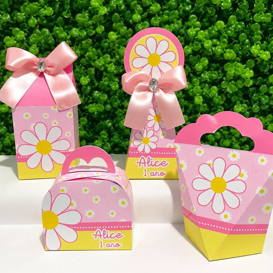Kit Caixas Personalizadas MARGARIDAS Lembrancinhas Festa Infantil Aniversário Desmontadas