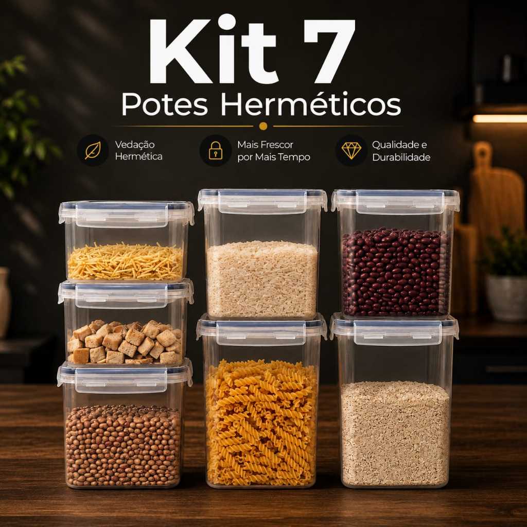 Conjunto 7 Potes Herméticos Empilháveis Transparente Organizador Dispensa Alimentos
