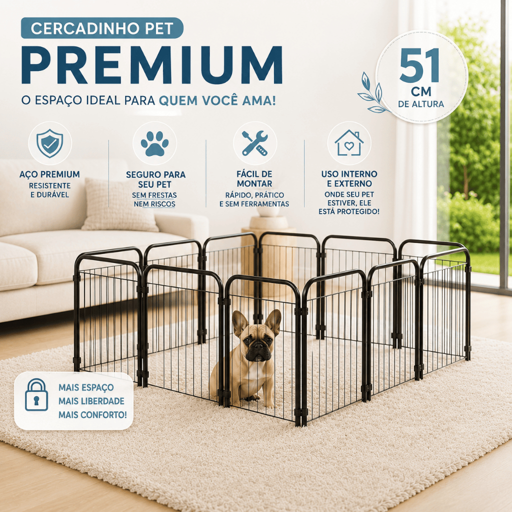 Cercado Pet Dobrável em Aço 51cm | Grade de Segurança para Cachorro | Cercadinho Aramado Portátil Preto e Branco