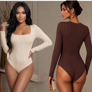Body Bori Feminino Manga Longa decote quadrado tendencia inverno tecido ribana prime conforto e elegante