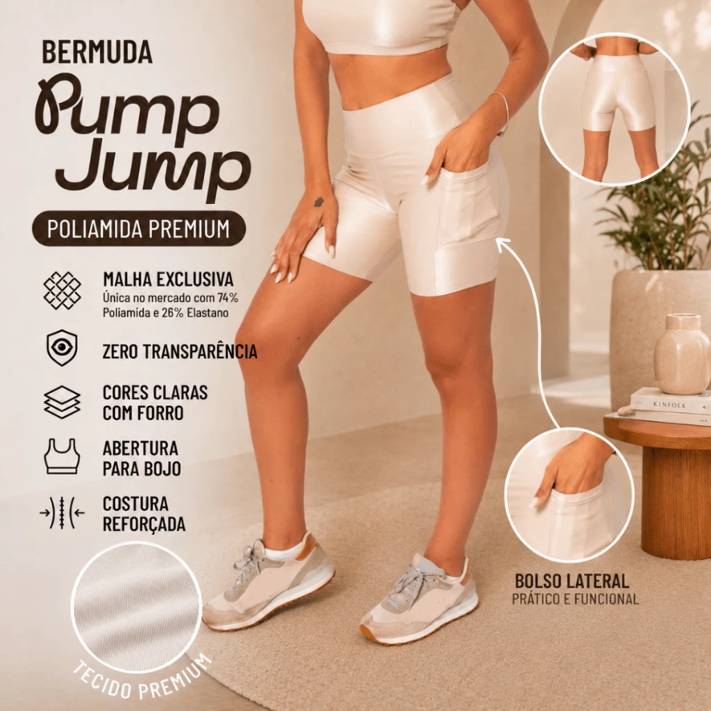 Bermuda com Bolso Fitness Feminina Meia Coxa Micro Canelada Poliamida Premium Academia — imagem 1