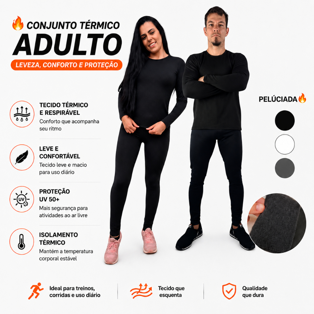 Conjunto Térmico Pelúciado Calça/Blusa Segunda Pele Proteção de Frio Intenso