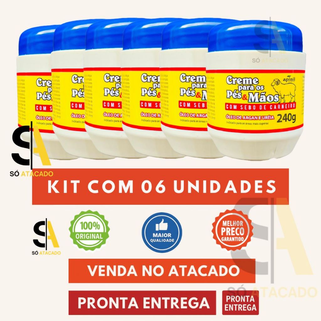 06 UND Creme Hid. Sebo De Carneiro APINIL AZUL 240g - Original -  Para Hidratação De Rachaduras
