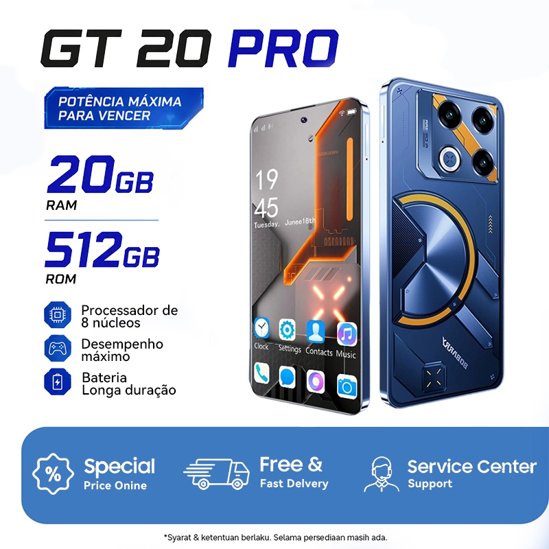 Smartphone GT 20 Pro 5G Octa-core 5000mAh 2SIM 16GB+512GB Android 15 Celular tela grande HD de 6,78"