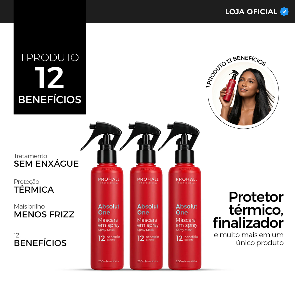Kit 3x Absolut One: máscara Spray 12 Benefícios em 1