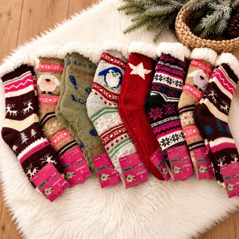 Meia Térmica Pantufa Feminina Peluciada Antiderrapante Cano Médio Inverno Quentinha Macia Confortável