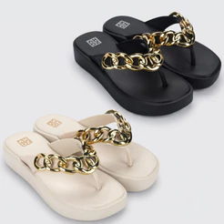 Chinelo Feminino Zaxy Link Corrente Dourada Original