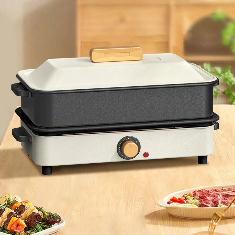 Panela elétrica com Tampa Hot Pot Grill Multifuncional 2 em 1