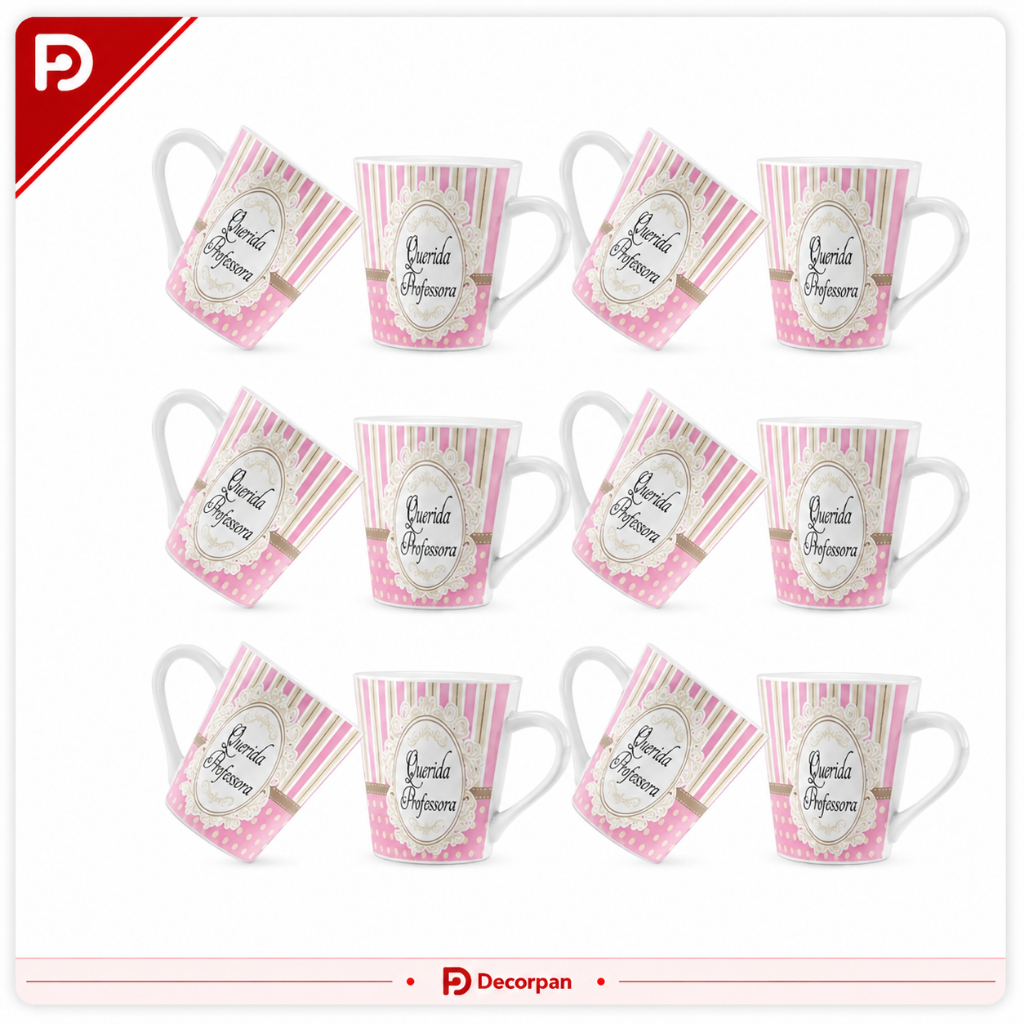 Kit 06 Canecas de Porcelana Cônica 250 ml - Professora