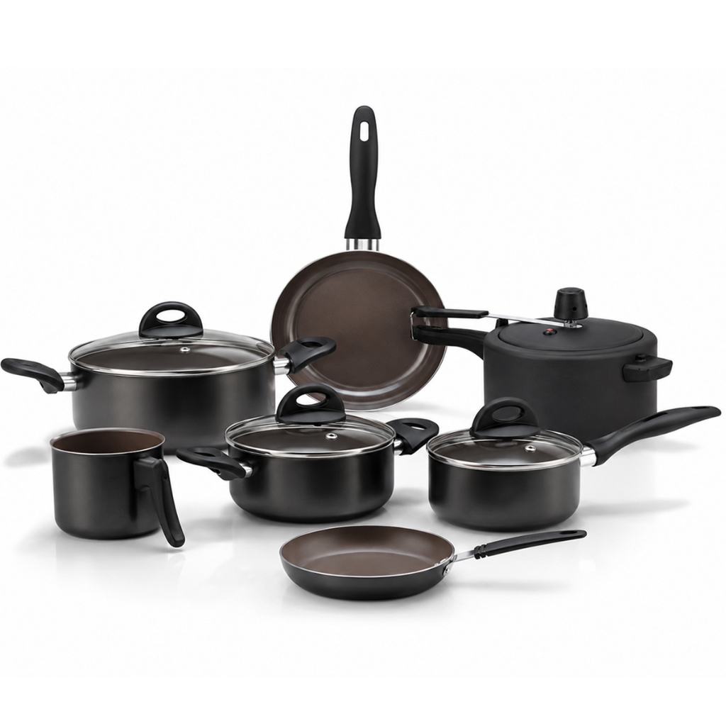 Jogo de Panelas 7 peças Com Panela de Pressão 3L Brinox Cerâmic Life Preto
