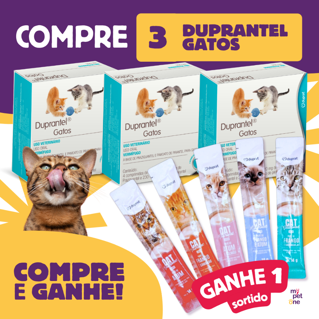 Kit 3 Vermífugo Duprantel Duprat Gatos 4 Comp + Brinde Cat Gourmet