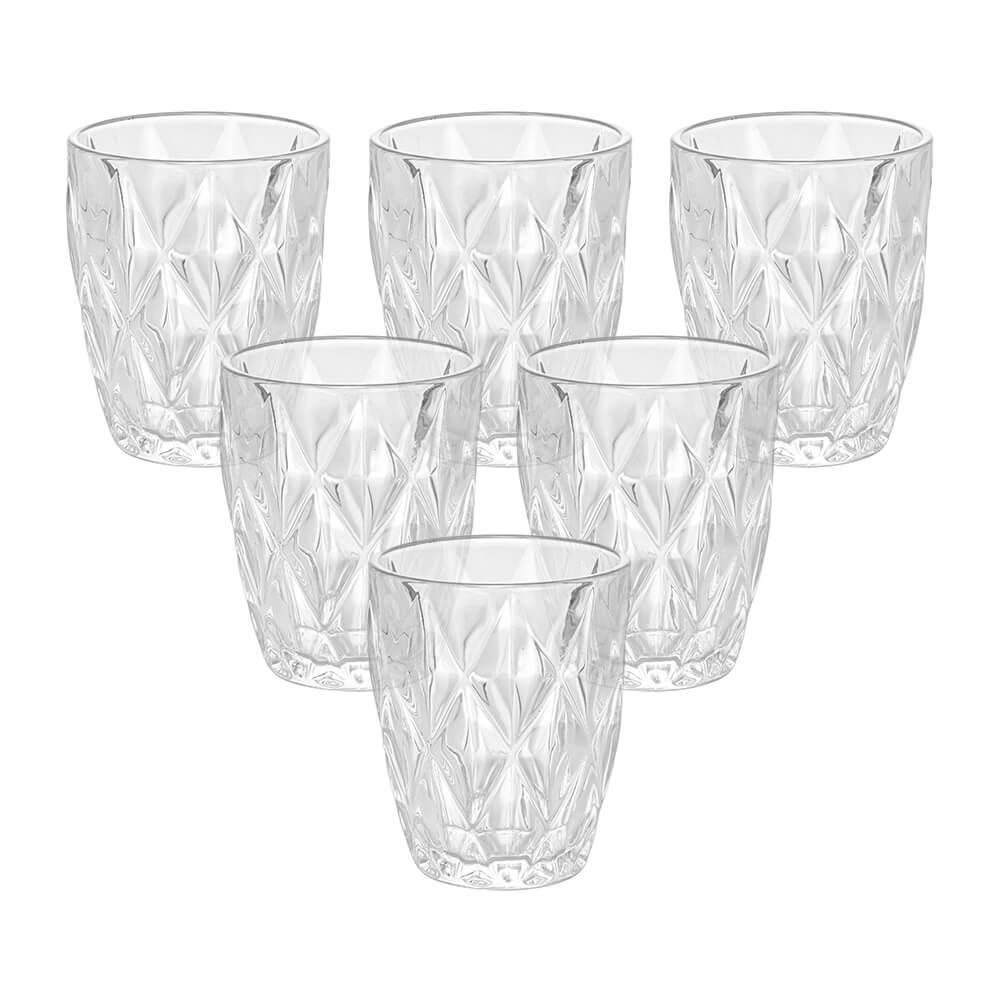 Conjunto De Copos De Vidro Diamond Transparente 270ml - Lyor