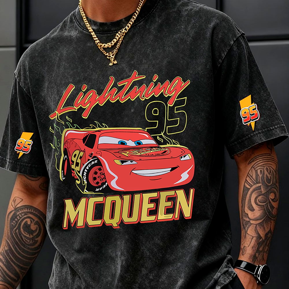 Camiseta Estonada Relâmpago McQueen Masculina Algodão Streetwear Unissex Oversized Premium