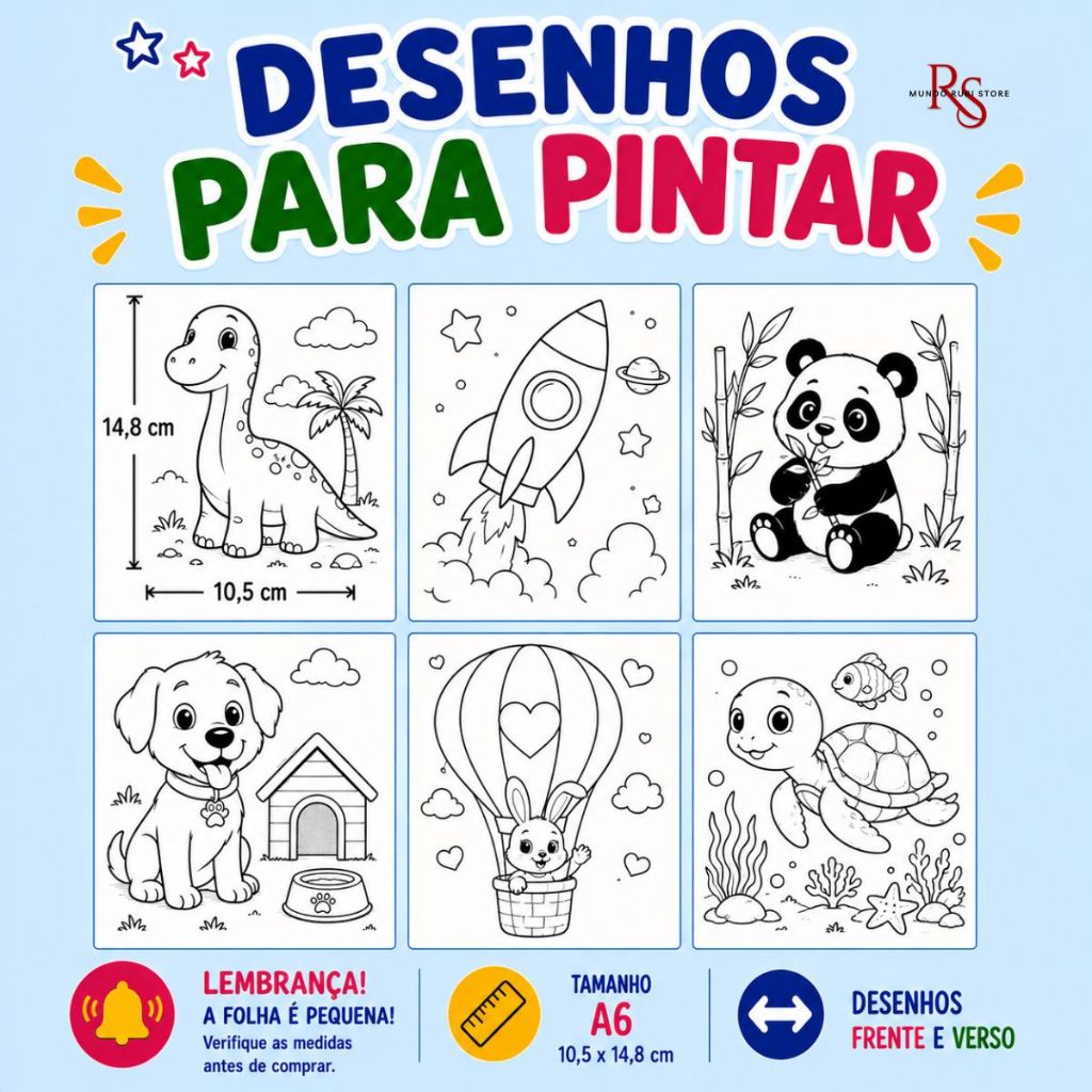 50 - 500 Desenhos Variados A6 (10,5x14,8cm) Temas Aleatórios Para Pintar E Colorir