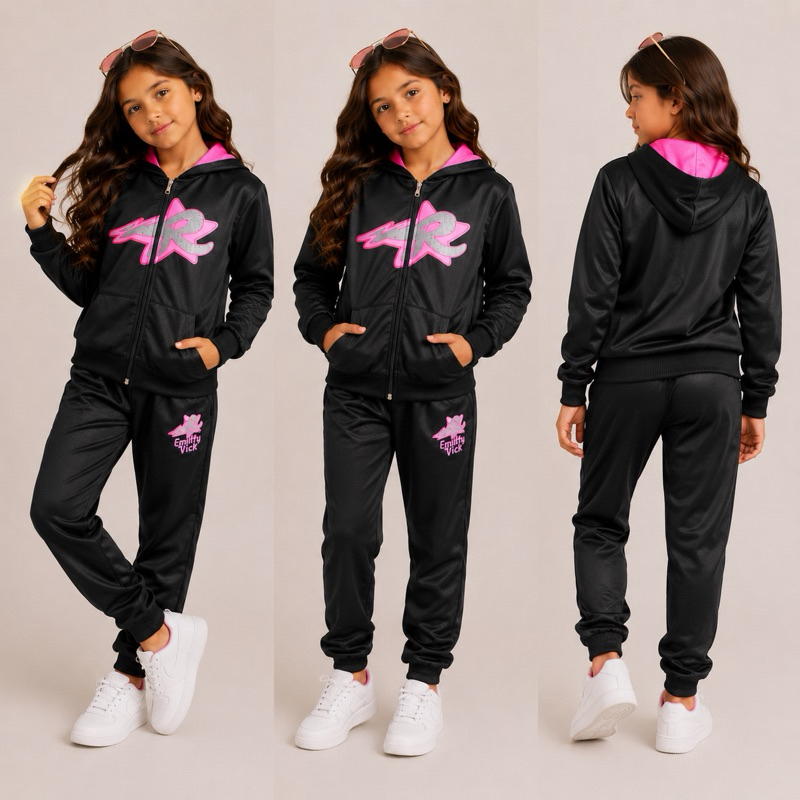 Conjunto Infantil Juvenil Menina Inverno Emily Vick Abrigo Casaco E Calça Quentinho Rosa