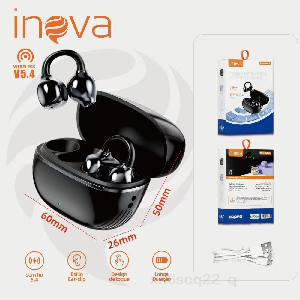 INOVA Fone Bluetooth Clip Ear Sem Fio com Microfone | Cancelamento de Ruído, Esportes e Jogos