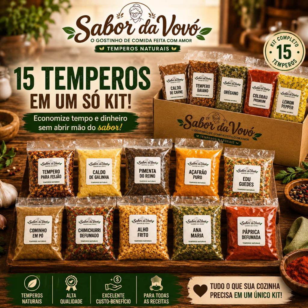 KIT COM 15 TEMPEROS NATURAIS PREMIUM – 50g CADA — imagem 2 de 2