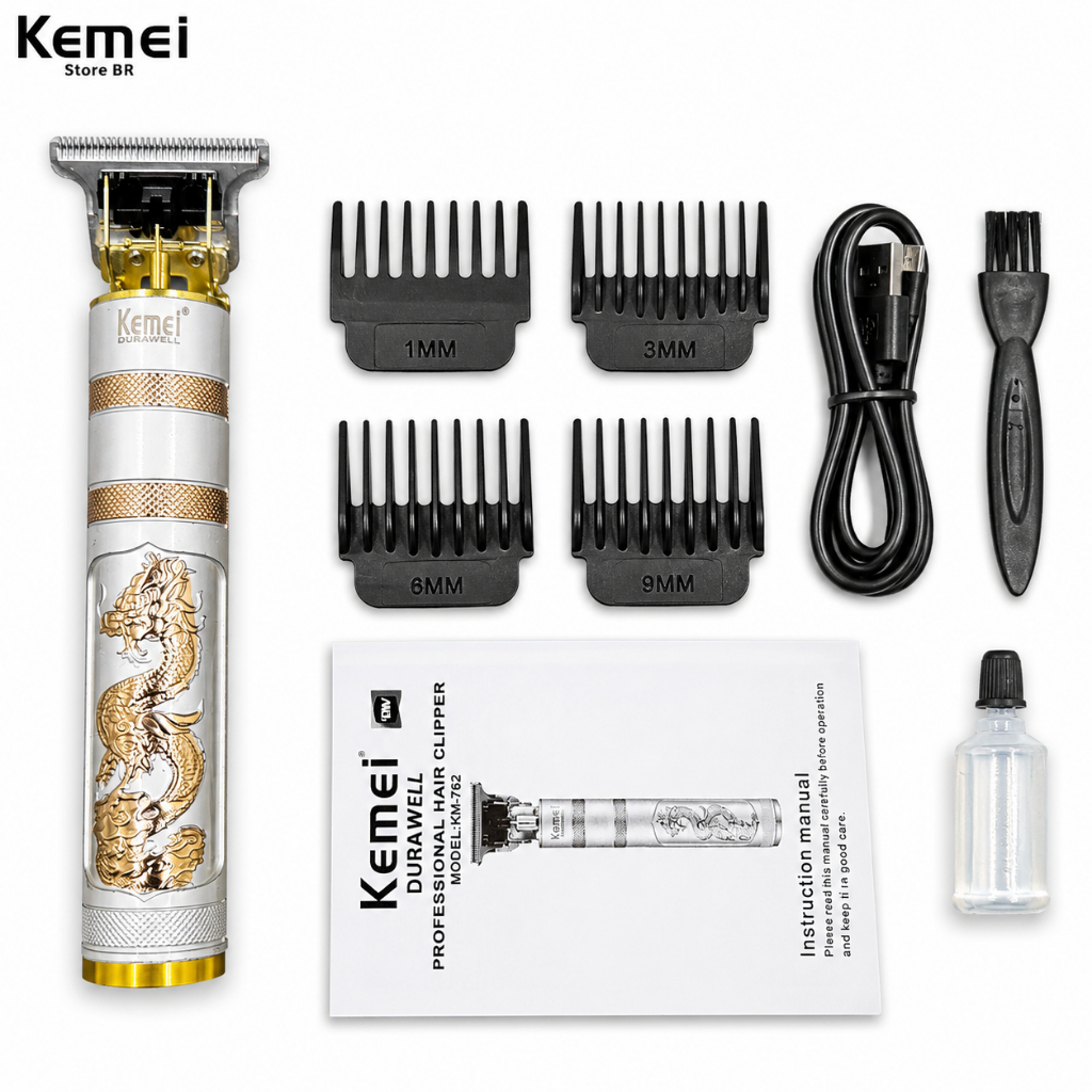 Máquina Aparador Pelos Acabamento Profissional Kemei 762 Branco 110V/220V Kemei 