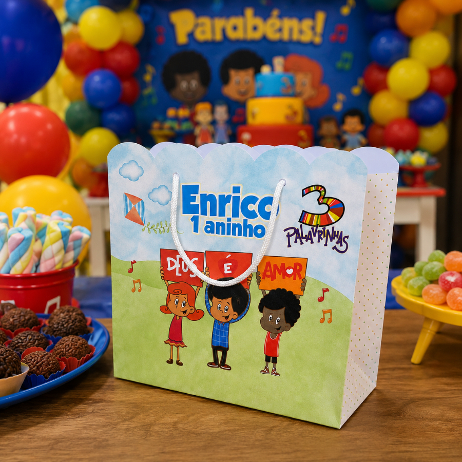 Sacolinha Personalizada 3 Palavrinhas Festa Infantil Criança Surpresa Pegue E Monte