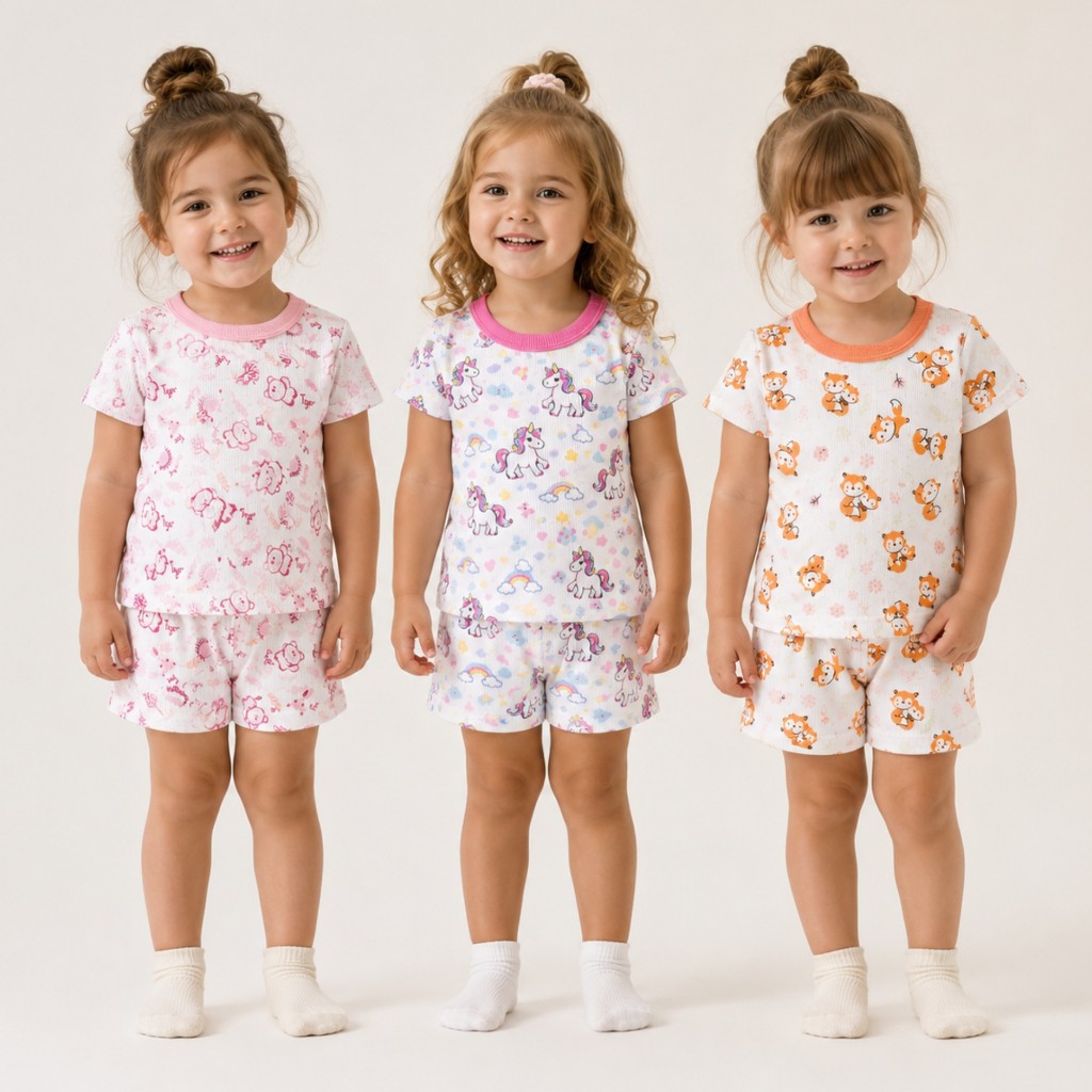 Kit 6 Peças Pijama Infantil Menina Estampado 100% Algodão Tam 1 ao 3 Anos