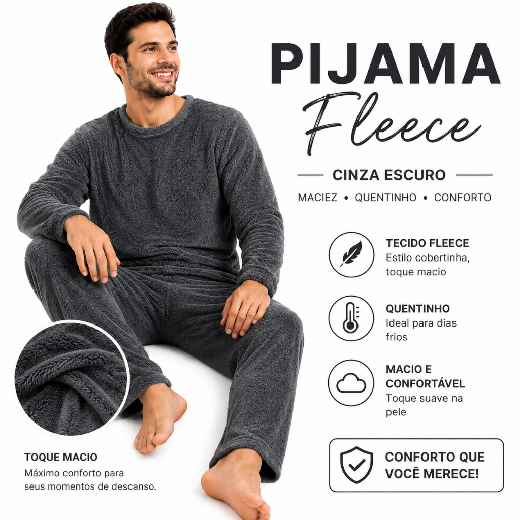 Pijama Masculino Inverno Confortável fleece quentinho