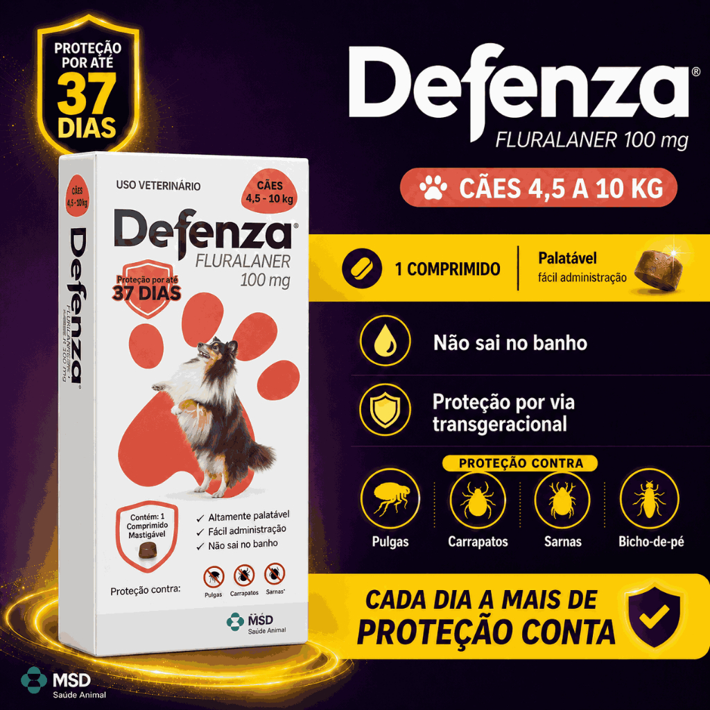 Defenza Comprimido Mastigavel Para Caes Antipulgas e carrapatos e sarnas 4,5 a 10KG