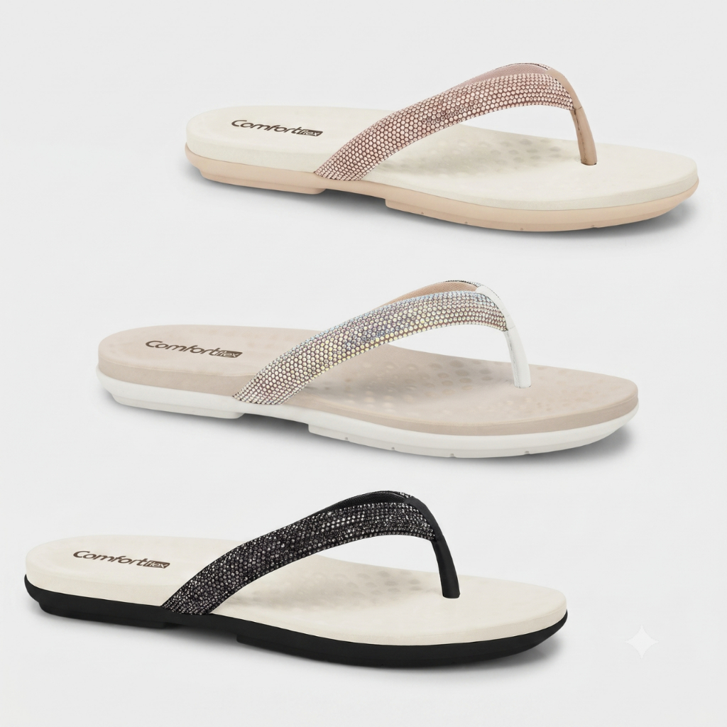 Chinelo Comfortflex Feminino Dedo Strass Glitter Conforto