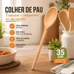 Colher de Pau 35cm Grande para Cozinha e Panela Madeira Resistente Utensílio de Cozinha Alta Qualidade
