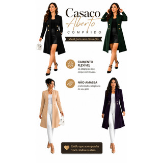 Casaco Sobretudo Plus Size Feminino Cardigã Longuete Malha Premium Cardigan Longo Sobretudo Blogueira Inverno