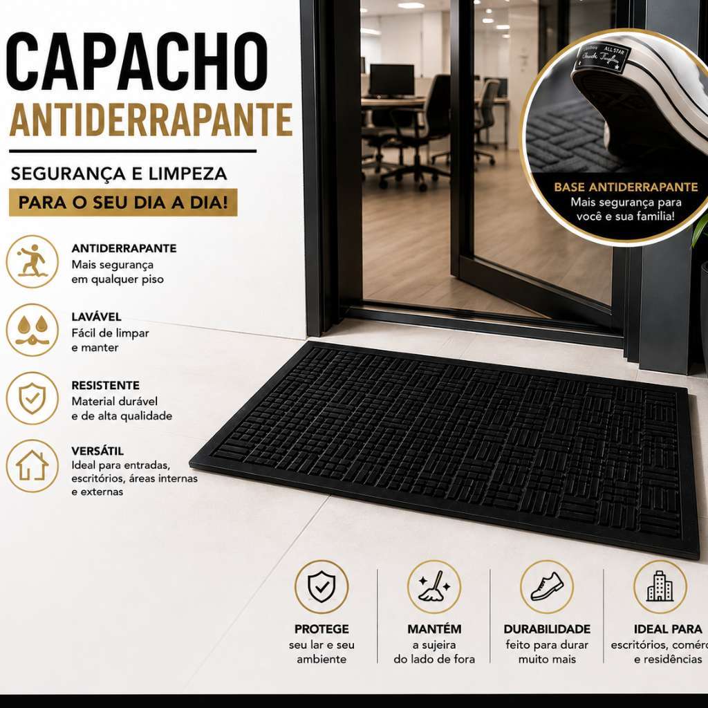 Tapete Preto Capacho Carpete Porta Entrada Waterkap Polipropileno Borracha