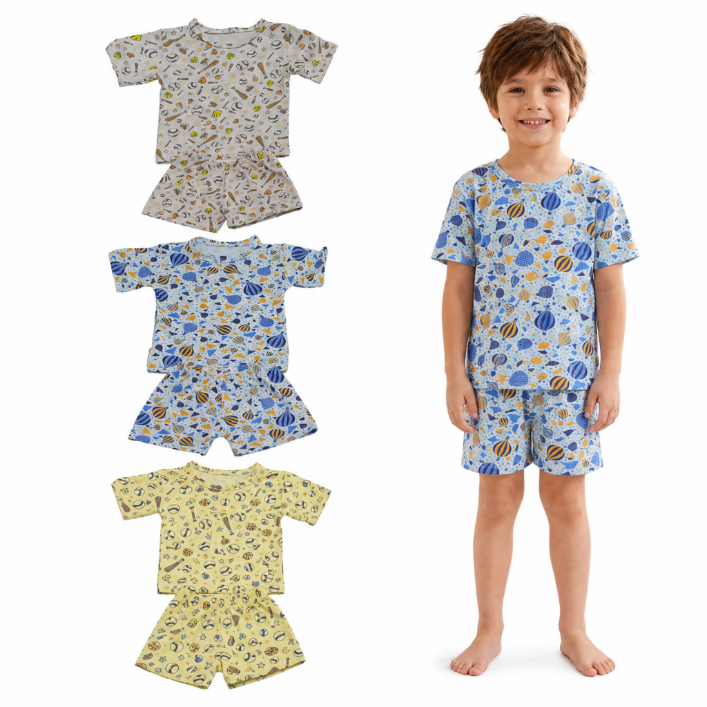 Kit 05 Pijama Manga Curta Masculino Infantil Menino 02 Ao 16 100% Algodão Confortável Dormir Verão