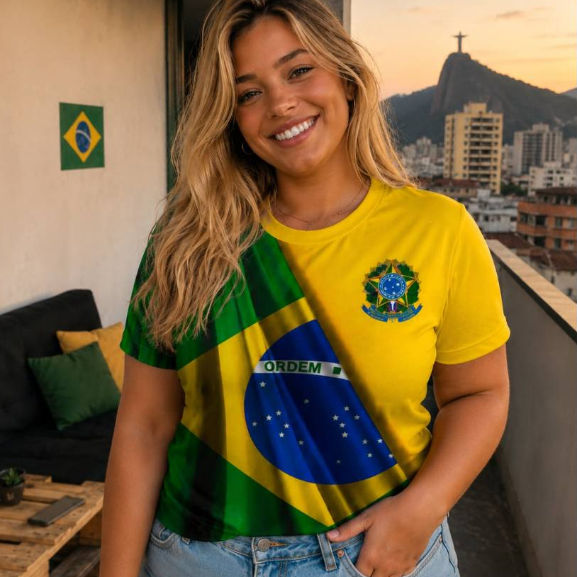 Camisetas Camisa Unissex Brasão Bandeira Brasil Ombro Nação