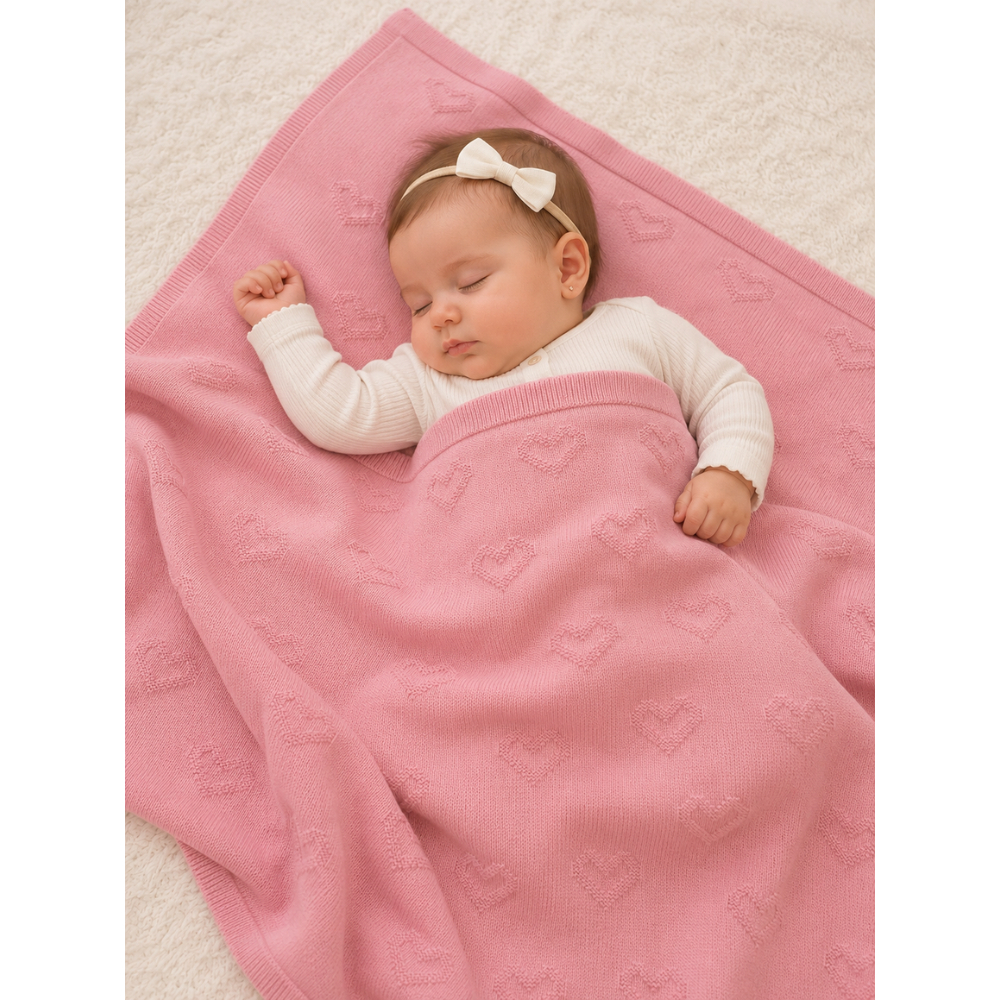 Manta Tricô Bebê Menina e Menino Corações Macia Quentinha Frio Dormir Confortável para Berço Carrinho Enxoval