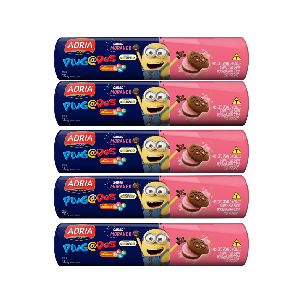 Kit 5un Biscoito Adria Plugados Morango Recheado 120g