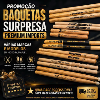 promoção Baqueta Surpresa Premium – Hickory Maple Marfim | Marcas Importadas | Envio Aleatório