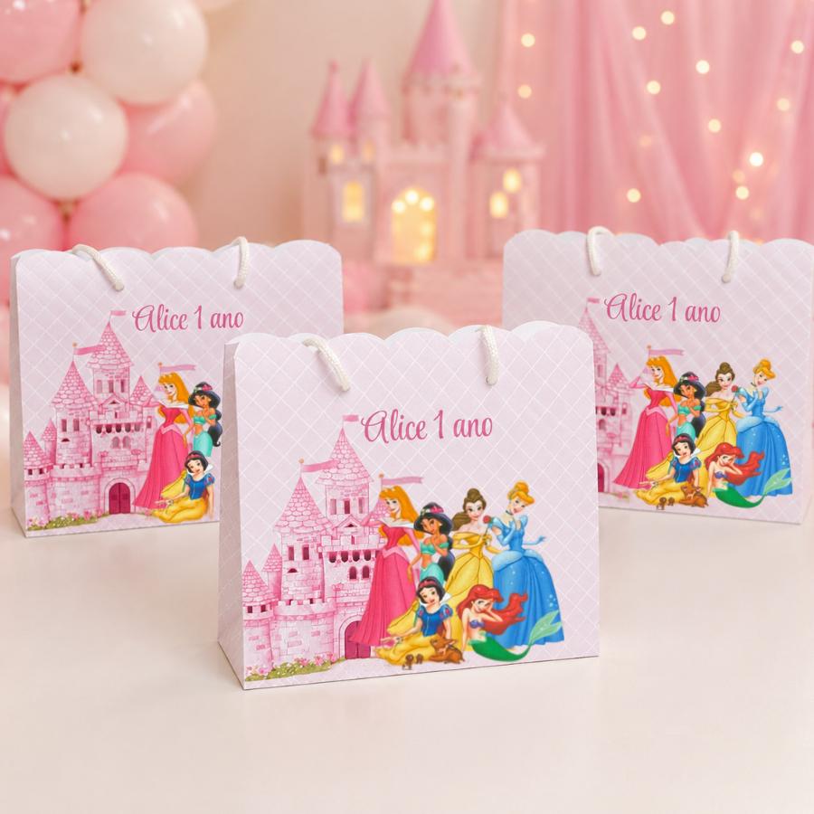 Kit Sacolinha Personalizada Princesas Disney Festa Infantil Criança Surpresa Pegue E Monte