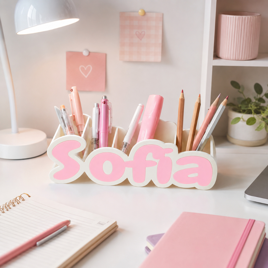 Porta Lápis Personalizado com Nome Organizador Infantil de Mesa