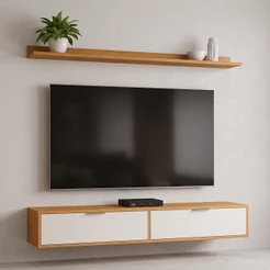 Rack Tv 65 Pol. Suspenso 160cm 2 Portas Lila Cinamomo/Branco Z49 - Mpozenato