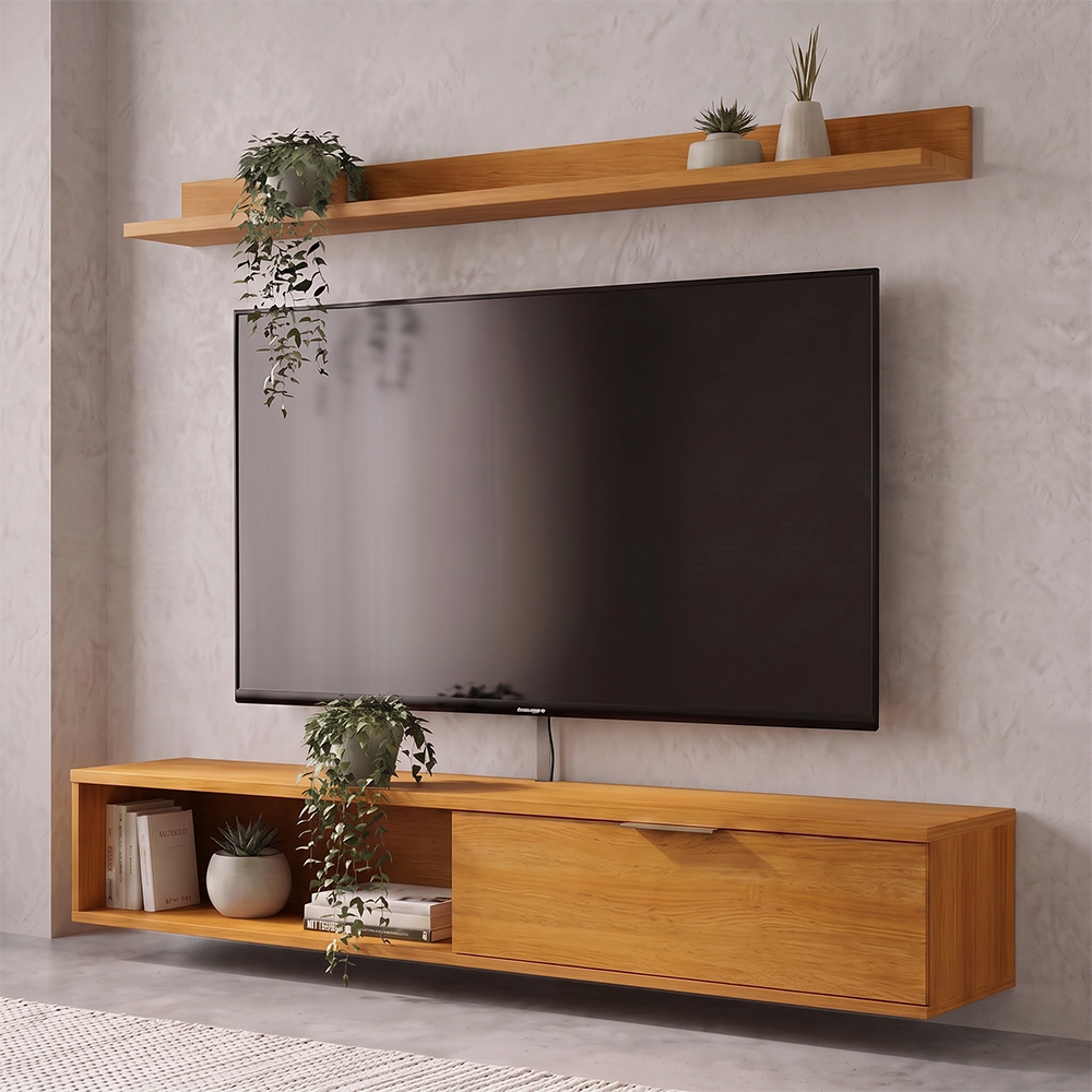 Rack Tv 55 Pol. Suspenso 136cm 1 Porta Lila Cinamomo Z49 - Mpozenato